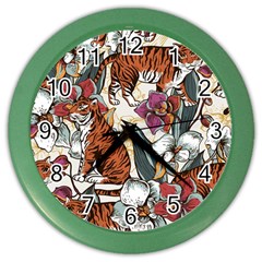 Natural Seamless Pattern With Tiger Blooming Orchid Color Wall Clock by BangZart