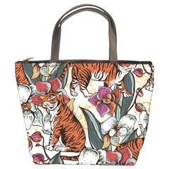 Natural seamless pattern with tiger blooming orchid Bucket Bag