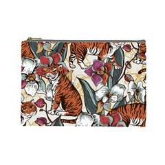 Natural seamless pattern with tiger blooming orchid Cosmetic Bag (Large)