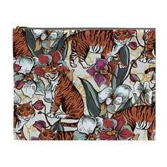 Natural seamless pattern with tiger blooming orchid Cosmetic Bag (XL)