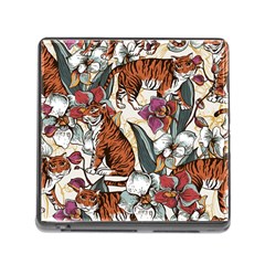 Natural seamless pattern with tiger blooming orchid Memory Card Reader (Square 5 Slot)