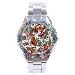 Natural seamless pattern with tiger blooming orchid Stainless Steel Analogue Watch