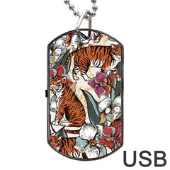 Natural seamless pattern with tiger blooming orchid Dog Tag USB Flash (One Side)