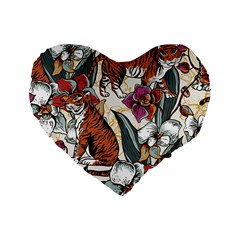 Natural Seamless Pattern With Tiger Blooming Orchid Standard 16  Premium Heart Shape Cushions