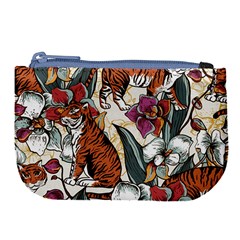 Natural Seamless Pattern With Tiger Blooming Orchid Large Coin Purse