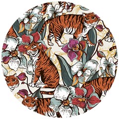 Natural seamless pattern with tiger blooming orchid Wooden Puzzle Round