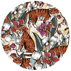 Natural seamless pattern with tiger blooming orchid Wooden Bottle Opener (Round)