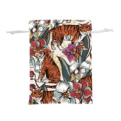 Natural seamless pattern with tiger blooming orchid Lightweight Drawstring Pouch (L)