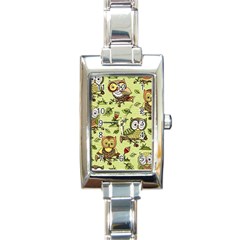 Seamless Pattern With Flowers Owls Rectangle Italian Charm Watch by BangZart