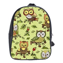 Seamless Pattern With Flowers Owls School Bag (large)