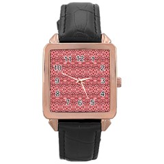 Pink Art With Abstract Seamless Flaming Pattern Rose Gold Leather Watch 