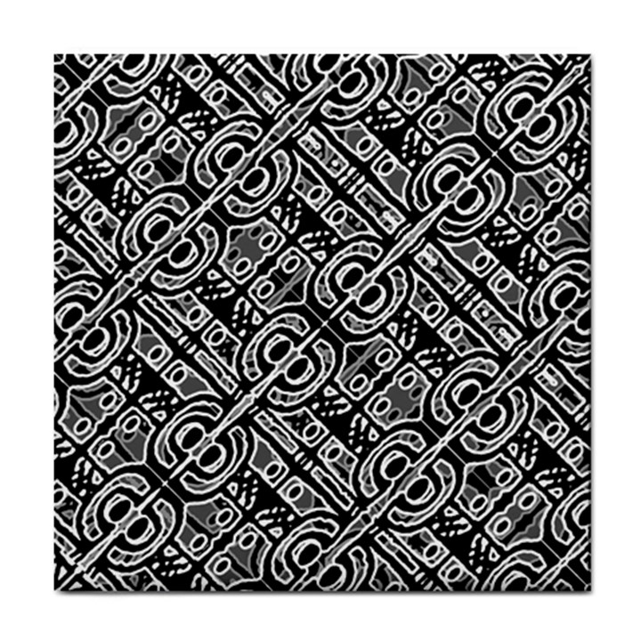 Linear Black And White Ethnic Print Tile Coaster