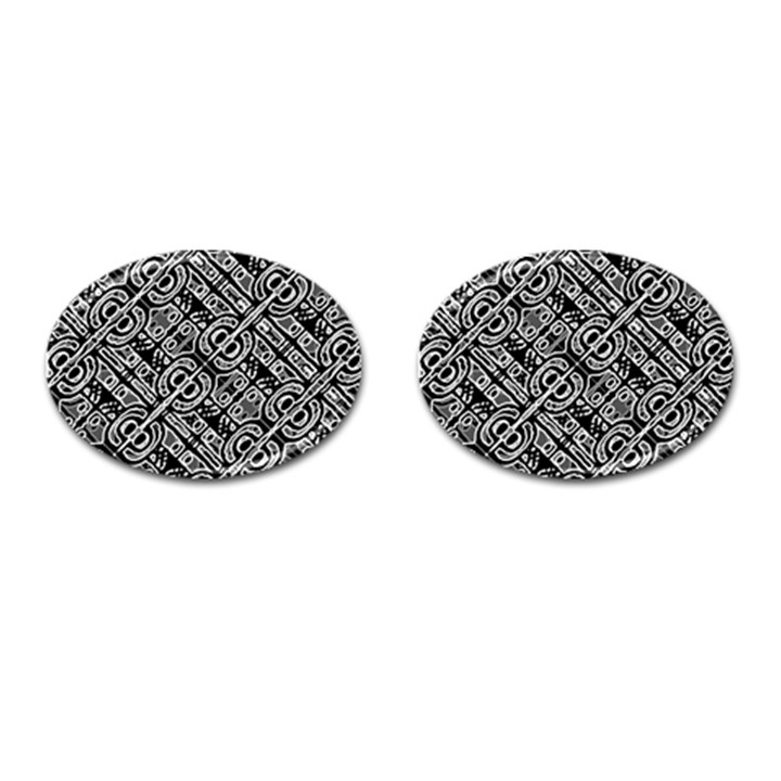 Linear Black And White Ethnic Print Cufflinks (Oval)