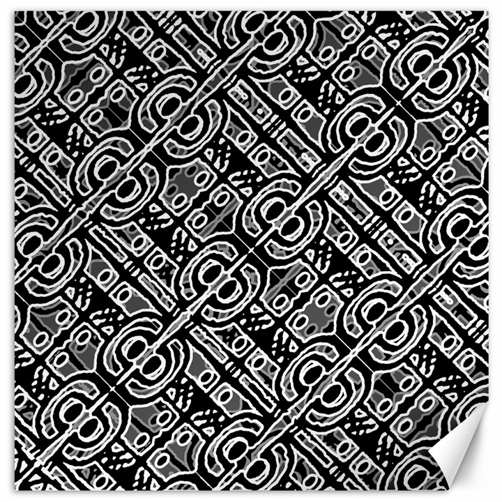 Linear Black And White Ethnic Print Canvas 12  x 12 