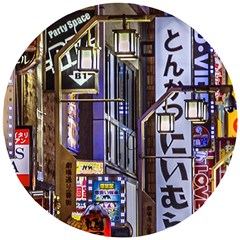 Shinjuku District Urban Night Scene, Tokyo Japan Wooden Puzzle Round by dflcprintsclothing