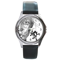 Joshua Tree Round Leather Watch (silver Rim) by JoshuaTreeClothingCo