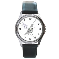 Quail Round Leather Watch (silver Rim)