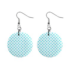 White Light Blue Hearts Pattern, Pastel Sky Blue Color Mini Button Earrings by Casemiro