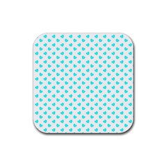 White Light Blue Hearts Pattern, Pastel Sky Blue Color Rubber Coaster (square)  by Casemiro