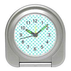 White Light Blue Hearts Pattern, Pastel Sky Blue Color Travel Alarm Clock by Casemiro