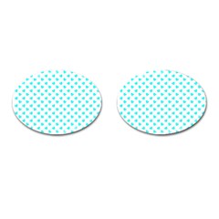 White Light Blue Hearts Pattern, Pastel Sky Blue Color Cufflinks (oval) by Casemiro