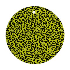 Leopard Spots Pattern, Yellow And Black Animal Fur Print, Wild Cat Theme Ornament (round)
