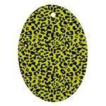 Leopard spots pattern, yellow and black animal fur print, wild cat theme Ornament (Oval) Front