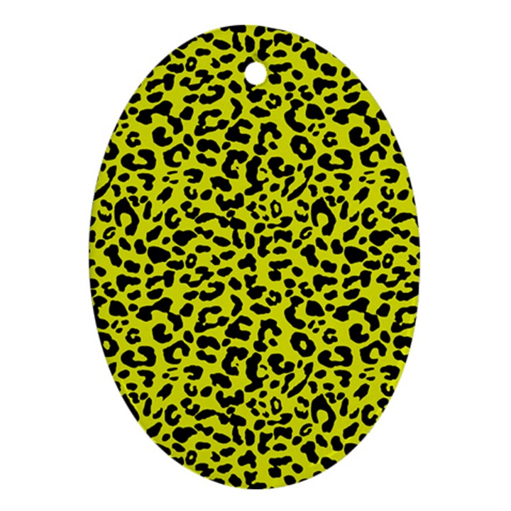 Leopard spots pattern, yellow and black animal fur print, wild cat theme Ornament (Oval)