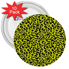 Leopard Spots Pattern, Yellow And Black Animal Fur Print, Wild Cat Theme 3  Buttons (10 Pack)  by Casemiro