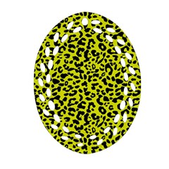 Leopard Spots Pattern, Yellow And Black Animal Fur Print, Wild Cat Theme Ornament (oval Filigree) by Casemiro