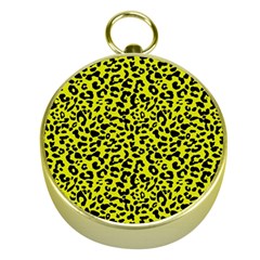 Leopard Spots Pattern, Yellow And Black Animal Fur Print, Wild Cat Theme Gold Compasses by Casemiro