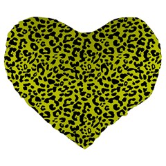 Leopard Spots Pattern, Yellow And Black Animal Fur Print, Wild Cat Theme Large 19  Premium Flano Heart Shape Cushions