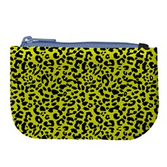 Leopard Spots Pattern, Yellow And Black Animal Fur Print, Wild Cat Theme Large Coin Purse