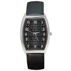 Black And White Ethnic Ornate Pattern Barrel Style Metal Watch