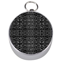 Black And White Ethnic Ornate Pattern Silver Compasses