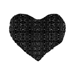 Black And White Ethnic Ornate Pattern Standard 16  Premium Flano Heart Shape Cushions by dflcprintsclothing