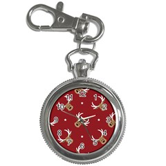 Cute Reindeer Head With Star Red Background Key Chain Watches