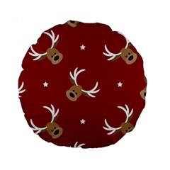 Cute Reindeer Head With Star Red Background Standard 15  Premium Round Cushions