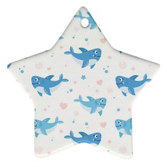 Seamless pattern with cute sharks hearts Ornament (Star)