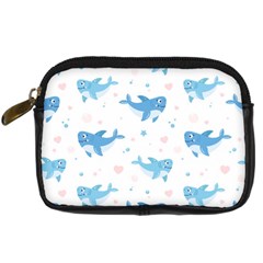 Seamless pattern with cute sharks hearts Digital Camera Leather Case