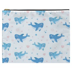 Seamless Pattern With Cute Sharks Hearts Cosmetic Bag (xxxl)