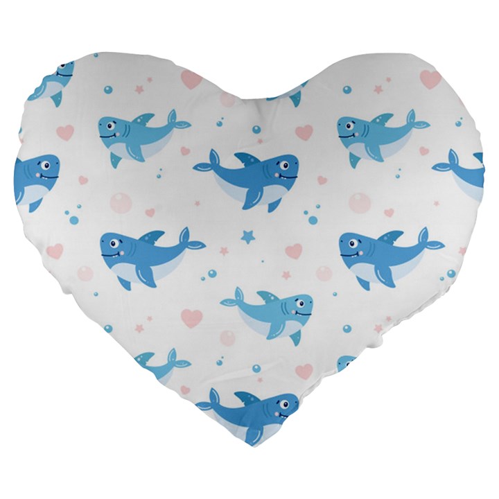 Seamless pattern with cute sharks hearts Large 19  Premium Flano Heart Shape Cushions