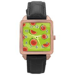 Seamless Background With Watermelon Slices Rose Gold Leather Watch 