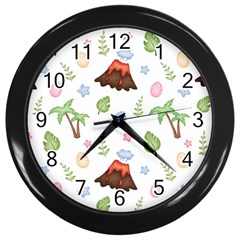 Cute Palm Volcano Seamless Pattern Wall Clock (black) by BangZart