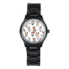 Cute Cartoon Boho Animals Seamless Pattern Stainless Steel Round Watch