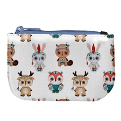 Cute Cartoon Boho Animals Seamless Pattern Large Coin Purse