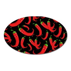 Seamless Vector Pattern Hot Red Chili Papper Black Background Oval Magnet by BangZart