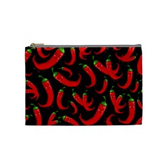 Seamless Vector Pattern Hot Red Chili Papper Black Background Cosmetic Bag (medium) by BangZart