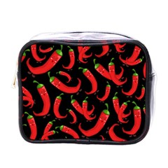 Seamless Vector Pattern Hot Red Chili Papper Black Background Mini Toiletries Bag (one Side) by BangZart