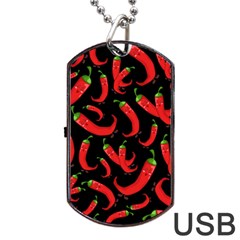 Seamless Vector Pattern Hot Red Chili Papper Black Background Dog Tag Usb Flash (one Side) by BangZart